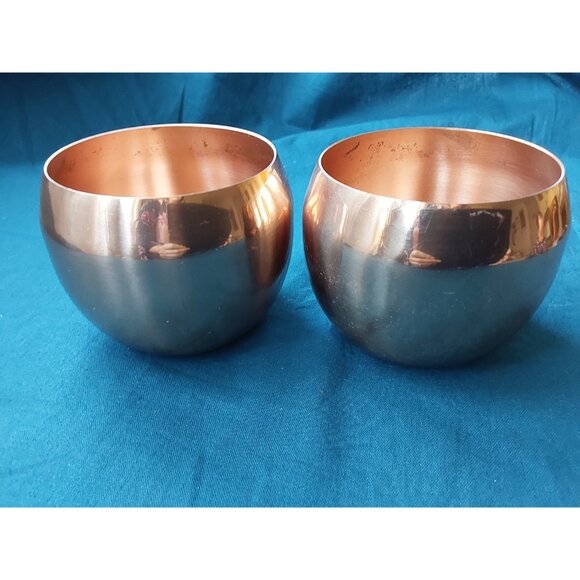 Pair copper rolypoly glasses for Moscow Mule vintage 1970s Coppercraft Guild - Picture 2 of 10